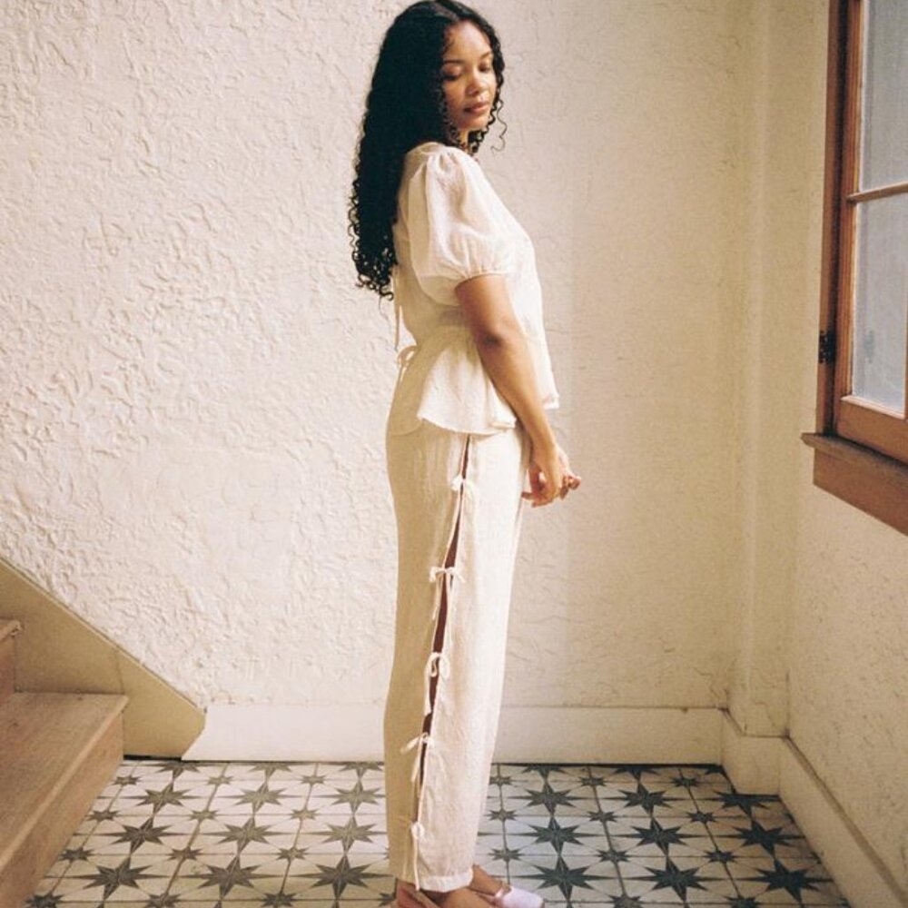 NWT Lisa Says Gah Evelyn Tie Pant + Petra Blouse in Cashew Rosette (XS)